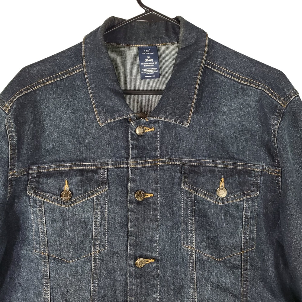George Mens Dark Wash Stretch Denim Trucker Jacket Blue Size Medium 38-40